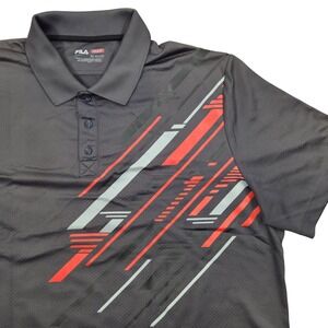 FILA Performance Golf Polo Shirt Geometric Pattern Short‎ Sleeve Black Mens XL
